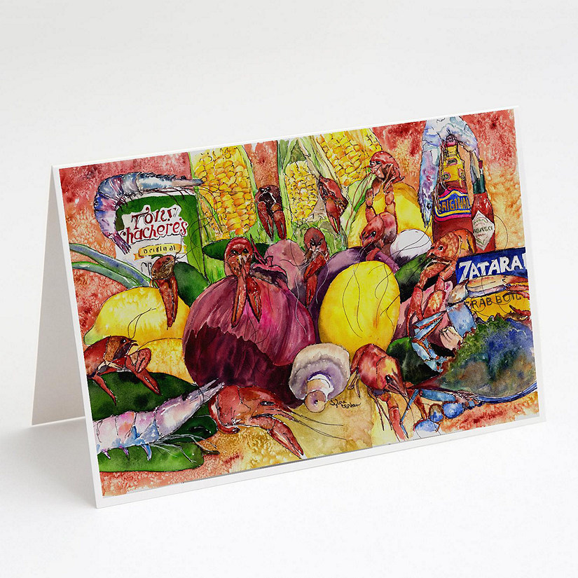 Caroline's Treasures Crawfish with Spices and Corn Greeting Cards and Envelopes Pack of 8, 7 x 5, Seafood Image