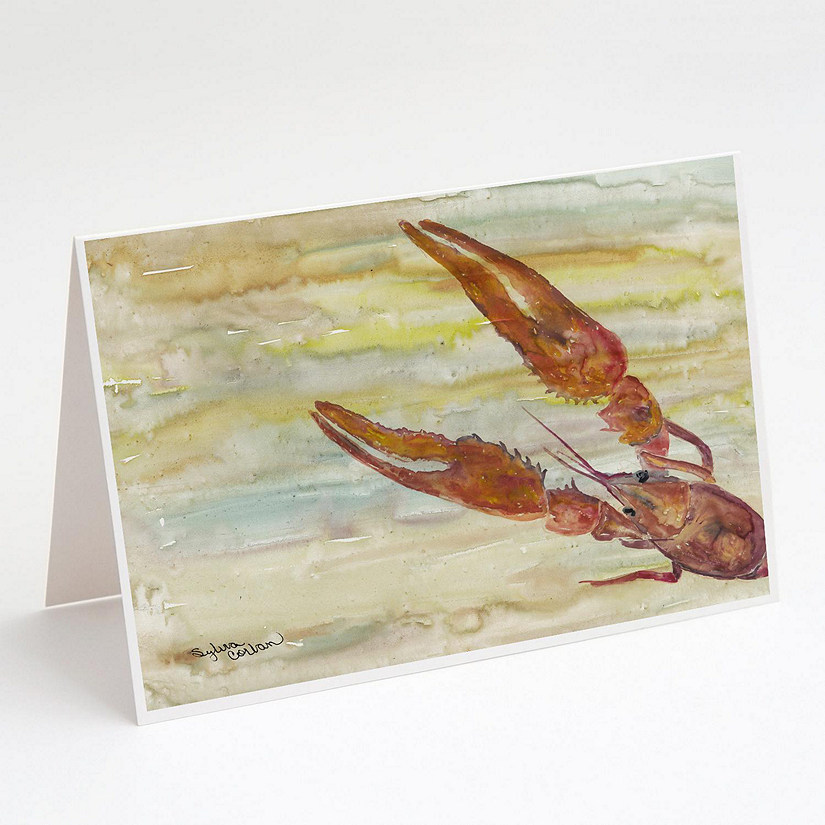 Caroline's Treasures Crawfish Yellow Sky Greeting Cards and Envelopes Pack of 8, 7 x 5, Seafood Image