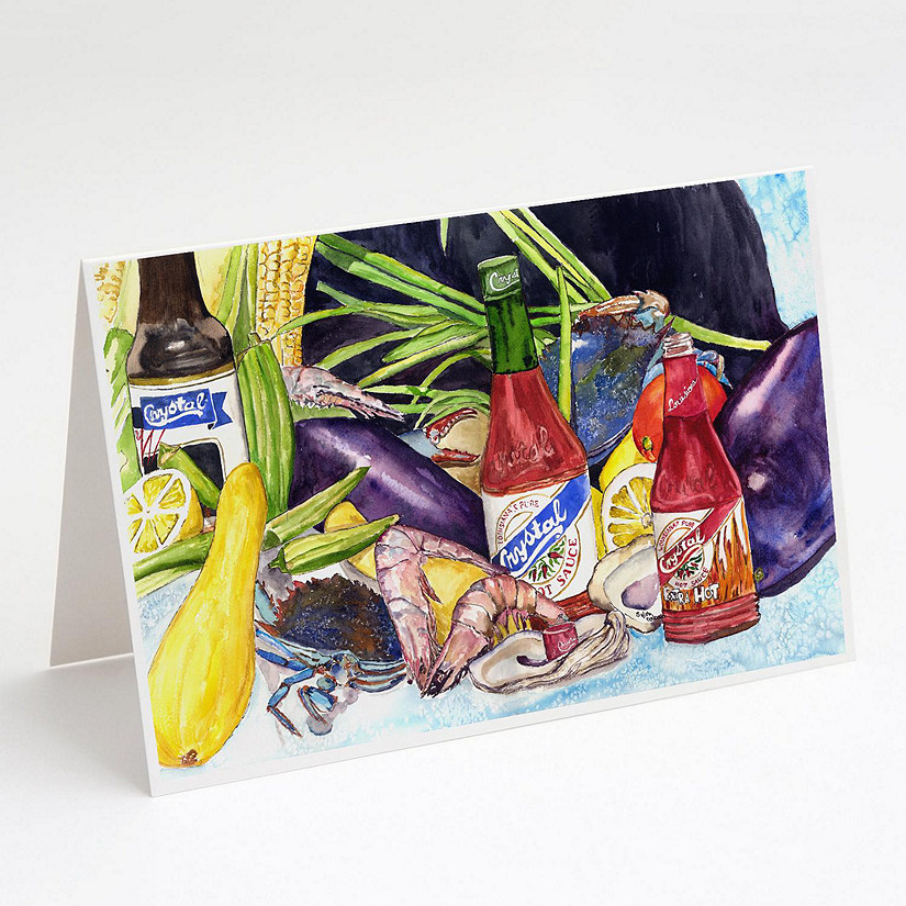 Caroline's Treasures Crystal Hot Sauce with Seafood Greeting Cards and Envelopes Pack of 8, 7 x 5, Food Image