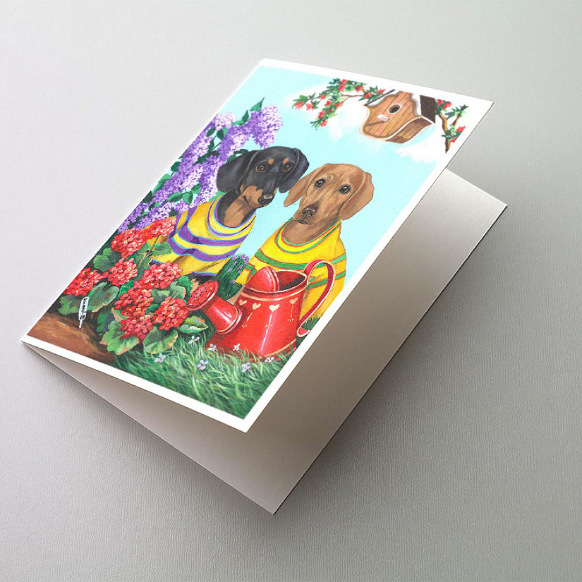 Caroline's Treasures Dachshund Blooms Greeting Cards and Envelopes Pack of 8, 7 x 5, Dogs Image