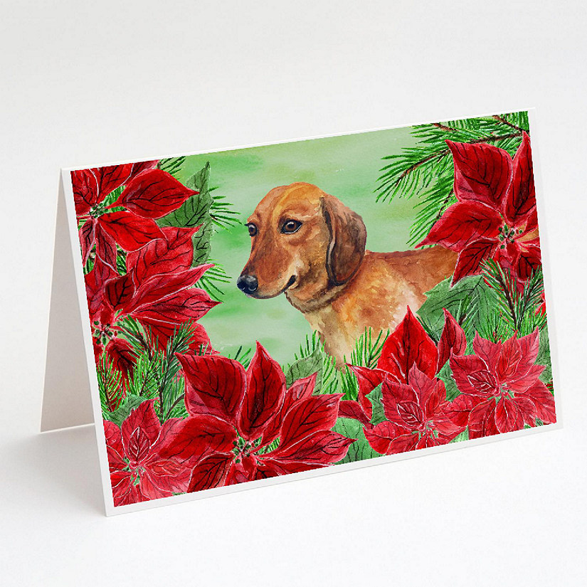 Caroline's Treasures Dachshund Poinsettas Greeting Cards and Envelopes Pack of 8, 7 x 5, Dogs Image