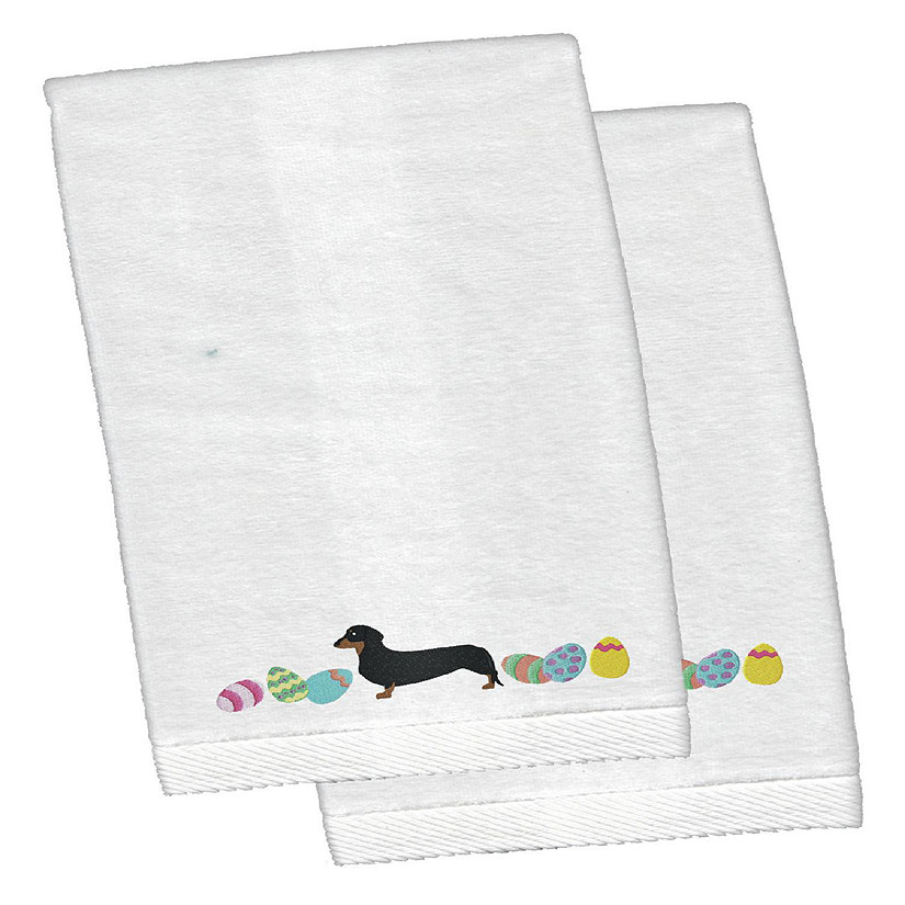 Caroline's Treasures Dachshund White Embroidered Plush Hand Towel Set of 2, 16 x 26, Dogs Image
