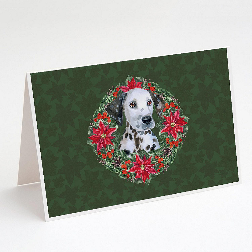Caroline's Treasures Dalmatian Puppy Poinsetta Wreath Greeting Cards and Envelopes Pack of 8, 7 x 5, Dogs Image