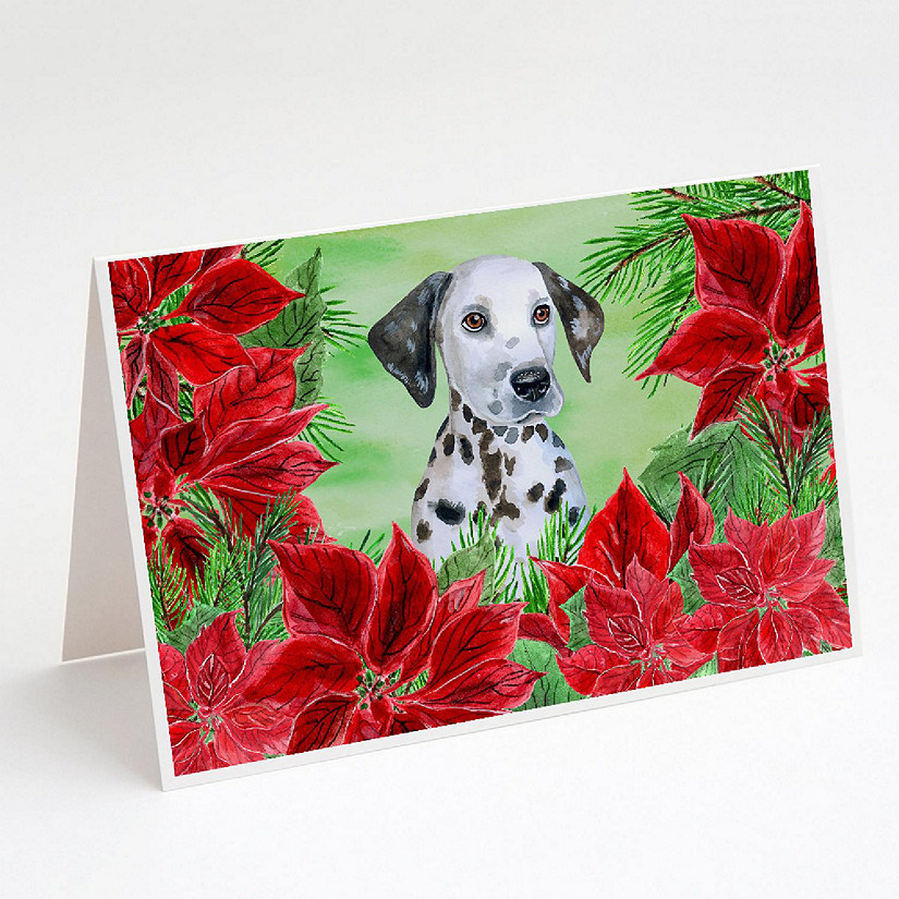 Caroline's Treasures Dalmatian Puppy Poinsettas Greeting Cards and Envelopes Pack of 8, 7 x 5, Dogs Image