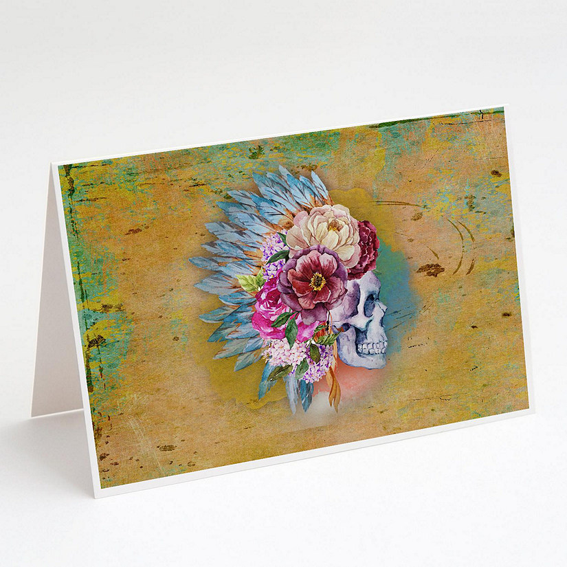 Caroline's Treasures Day of the Dead Flowers Skull  Greeting Cards and Envelopes Pack of 8, 7 x 5, Flowers Image