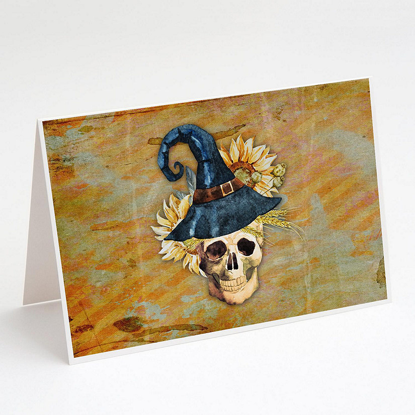 Caroline's Treasures Day of the Dead Witch Skull  Greeting Cards and Envelopes Pack of 8, 7 x 5, Seasonal Image