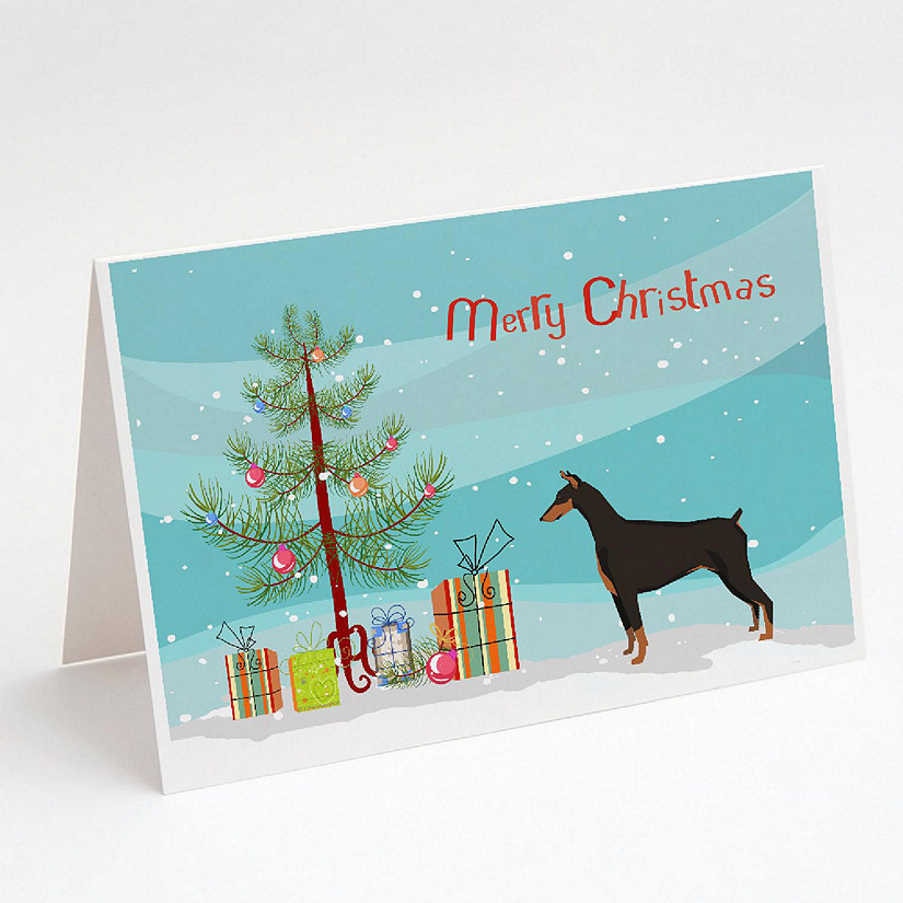 Caroline's Treasures Doberman Pinscher Christmas Tree Greeting Cards and Envelopes Pack of 8, 7 x 5, Dogs Image