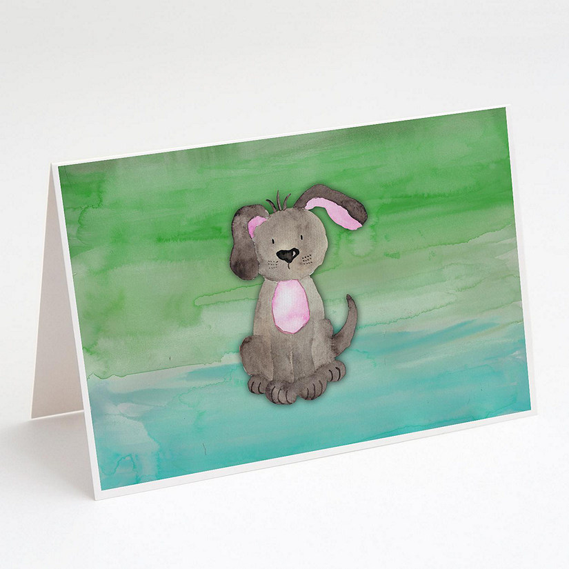 Caroline's Treasures Dog Teal and Green Watercolor Greeting Cards and Envelopes Pack of 8, 7 x 5, Dogs Image