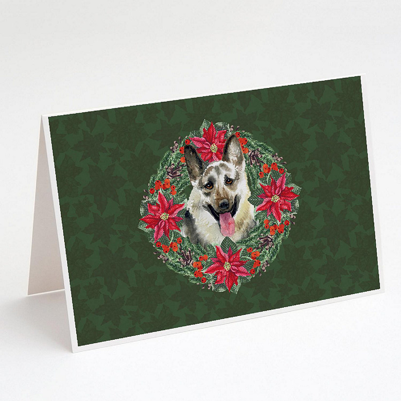Caroline's Treasures East-European Shepherd Poinsetta Wreath Greeting Cards and Envelopes Pack of 8, 7 x 5, Dogs Image