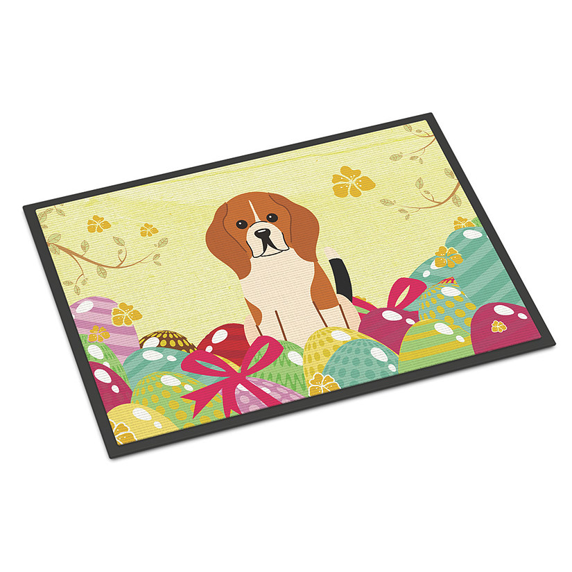 Caroline's Treasures, Easter, Easter Eggs Beagle Tricolor Indoor or Outdoor Mat 24x36, 36 x 24, Dogs Image