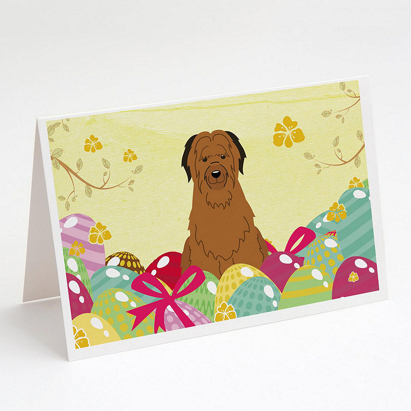 Caroline's Treasures Easter, Easter Eggs Briard Brown Greeting Cards and Envelopes Pack of 8, 7 x 5, Dogs Image