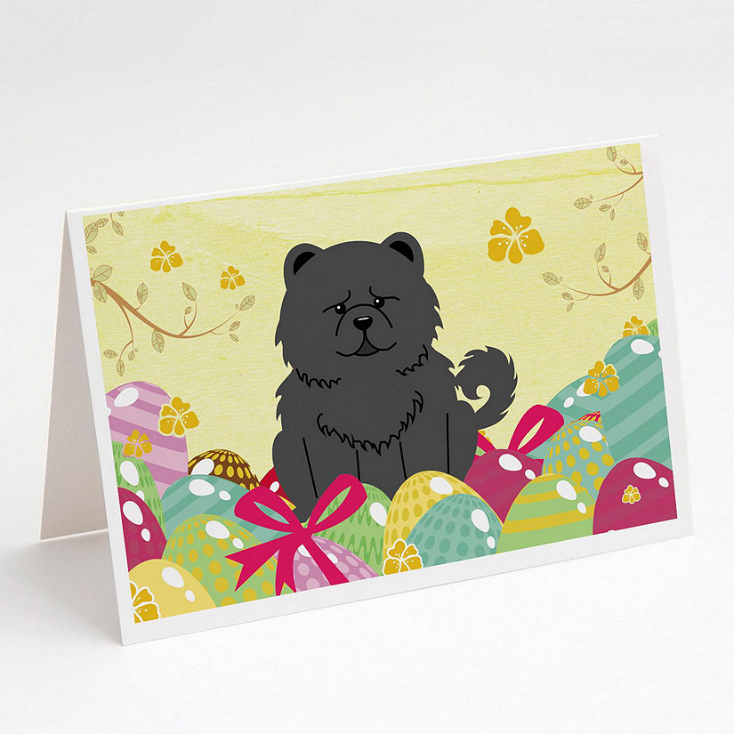 Caroline's Treasures Easter, Easter Eggs Chow Chow Black Greeting Cards and Envelopes Pack of 8, 7 x 5, Dogs Image