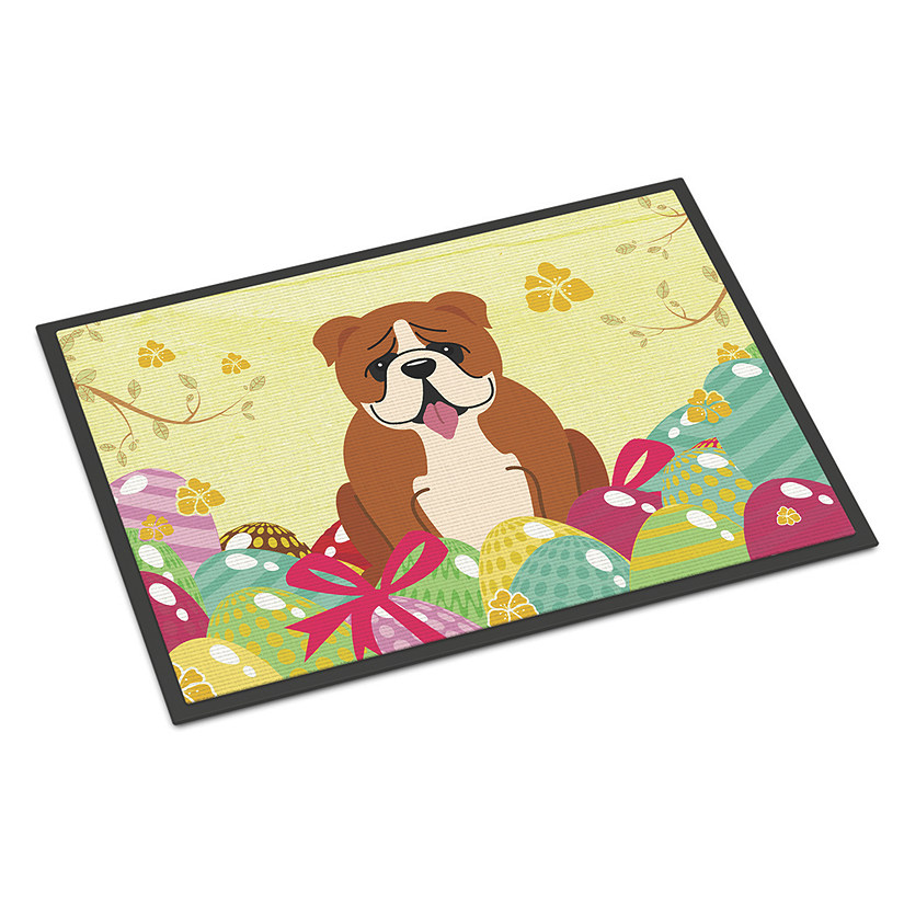 Caroline's Treasures, Easter, Easter Eggs English Bulldog Red White Indoor or Outdoor Mat 24x36, 36 x 24, Dogs Image
