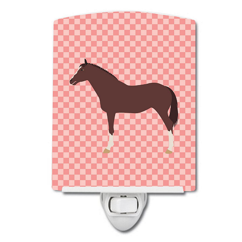 Caroline's Treasures English Thoroughbred Horse Pink Check Ceramic Night Light, 4 x 6, Farm Animals Image