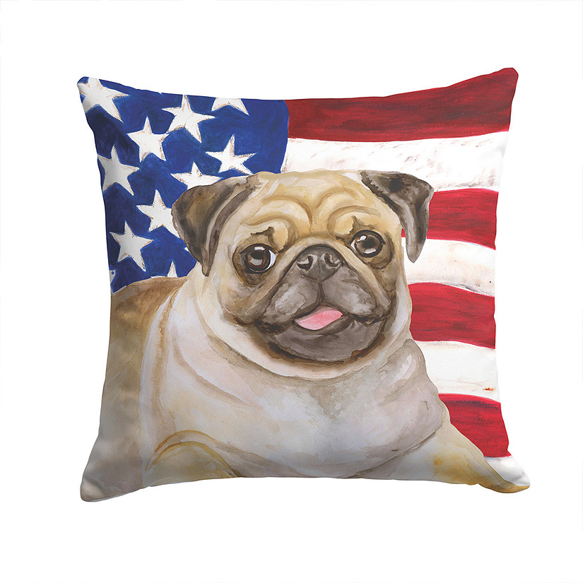 Caroline's Treasures Fawn Pug Patriotic Fabric Decorative Pillow, 14 x 14, Dogs Image