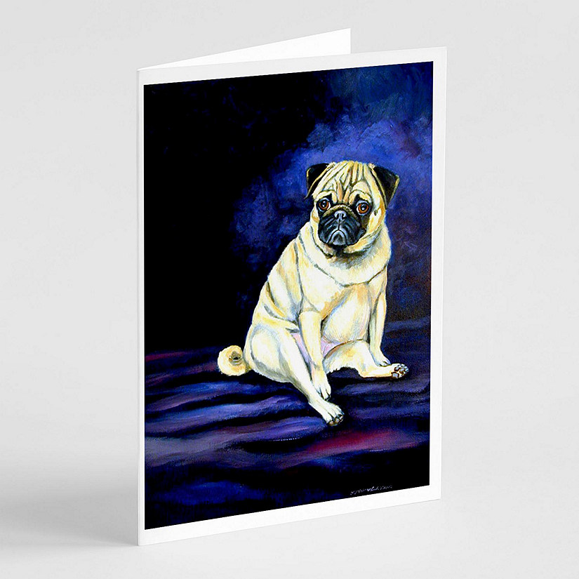 Caroline's Treasures Fawn Pug Penny for your thoughts Greeting Cards and Envelopes Pack of 8, 7 x 5, Dogs Image