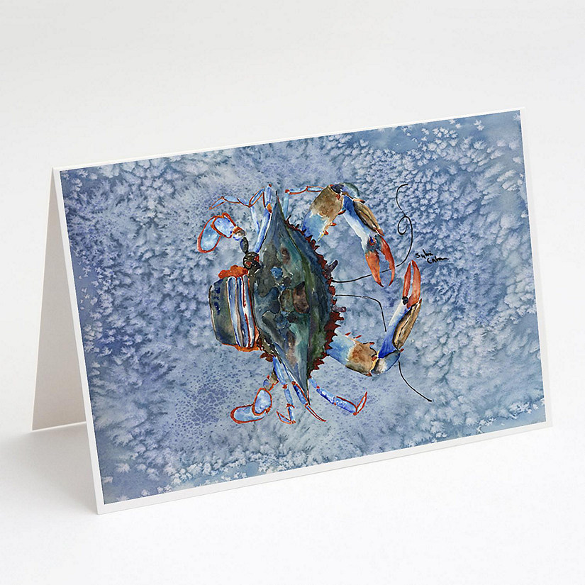 Caroline's Treasures Female Blue Crab Cool Blue Water Greeting Cards and Envelopes Pack of 8, 7 x 5, Seafood Image
