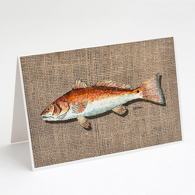 Caroline's Treasures Fish Red Fish on Faux Burlap Greeting Cards and Envelopes Pack of 8, 7 x 5, Fish Image