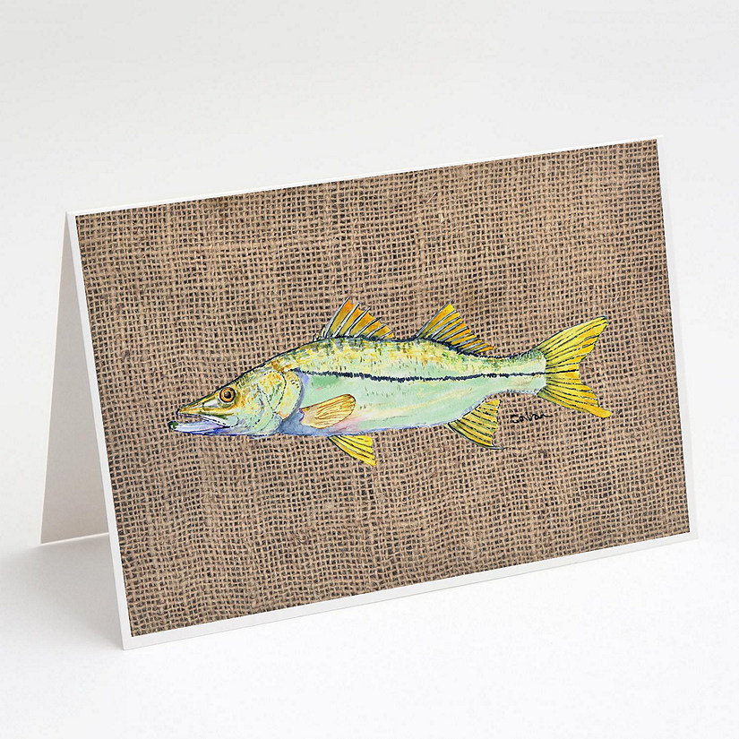 Caroline's Treasures Fish - Snook Faux Burlap Greeting Cards and Envelopes Pack of 8, 7 x 5, Fish Image