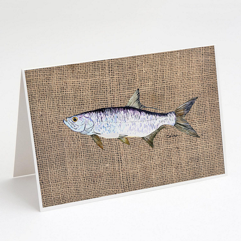Caroline's Treasures Fish - Tarpon Faux Burlap Greeting Cards and Envelopes Pack of 8, 7 x 5, Fish Image