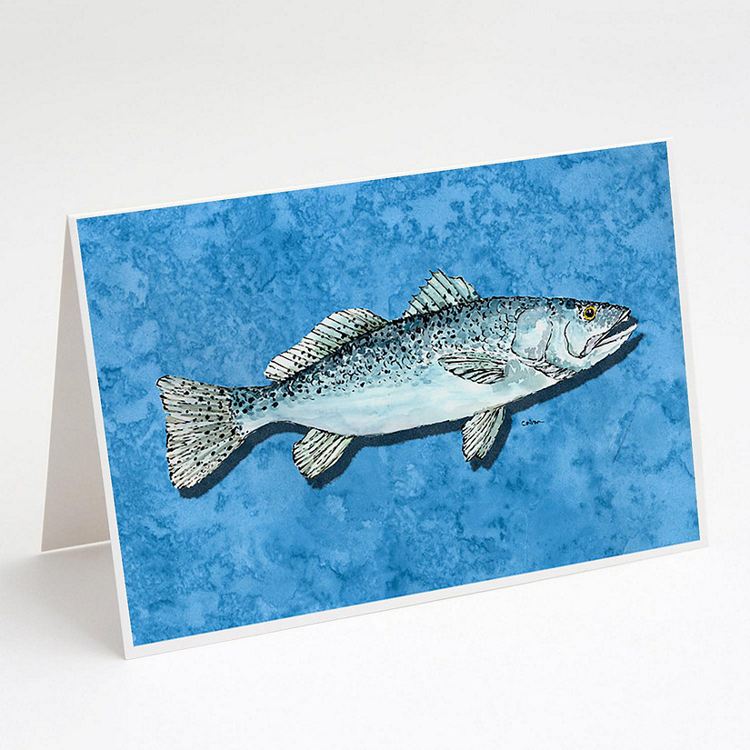 Caroline's Treasures Fish - Trout Faux Burlap Greeting Cards and Envelopes Pack of 8, 7 x 5, Fish Image