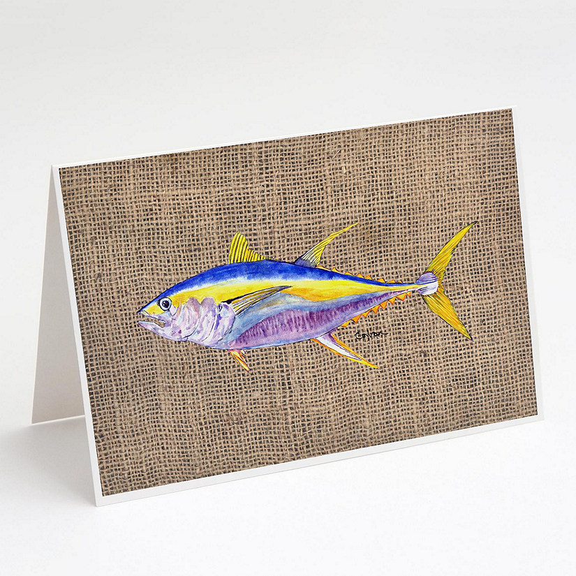 Caroline's Treasures Fish - Tuna Faux Burlap Greeting Cards and Envelopes Pack of 8, 7 x 5, Fish Image