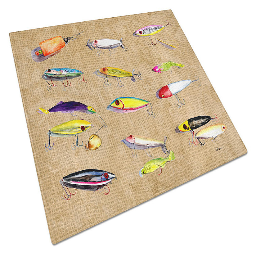 Caroline's Treasures Fishing Lures Glass Cutting Board Large, 12 x 15, Fish Image