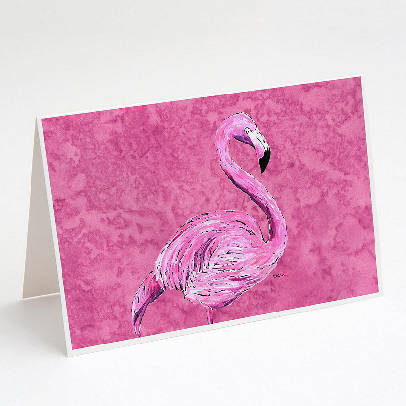 Caroline's Treasures Flamingo on Pink Greeting Cards and Envelopes Pack of 8, 7 x 5, Birds Image