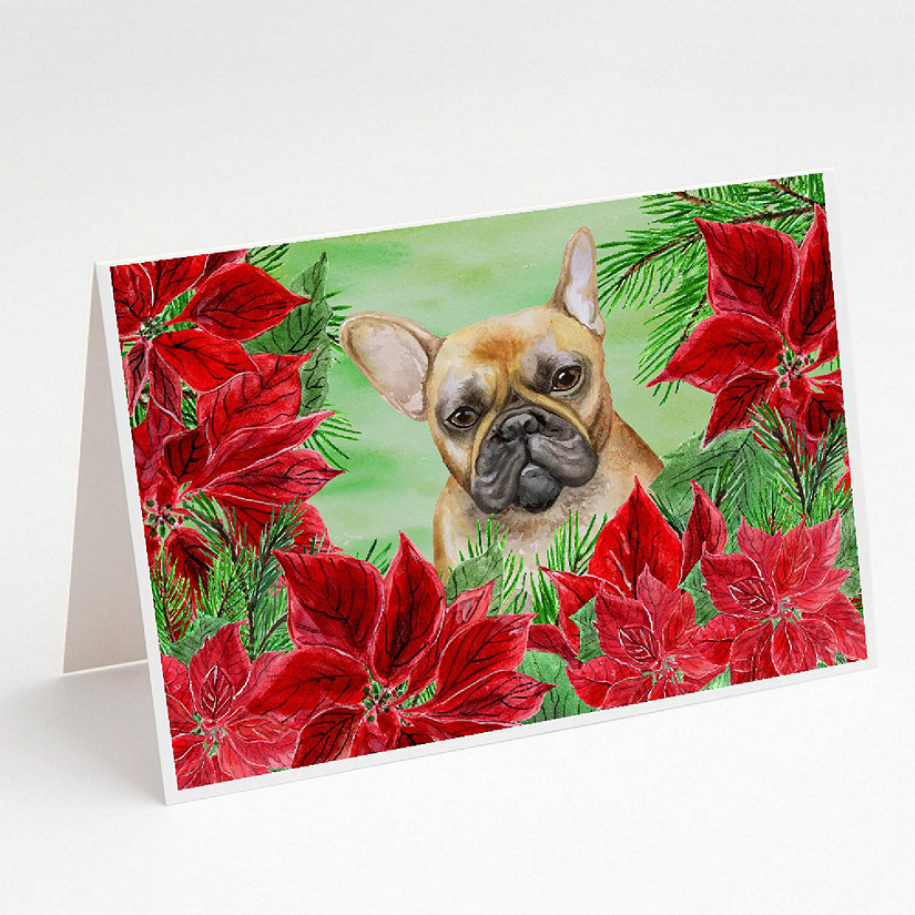 Caroline's Treasures French Bulldog Poinsettas Greeting Cards and Envelopes Pack of 8, 7 x 5, Dogs Image