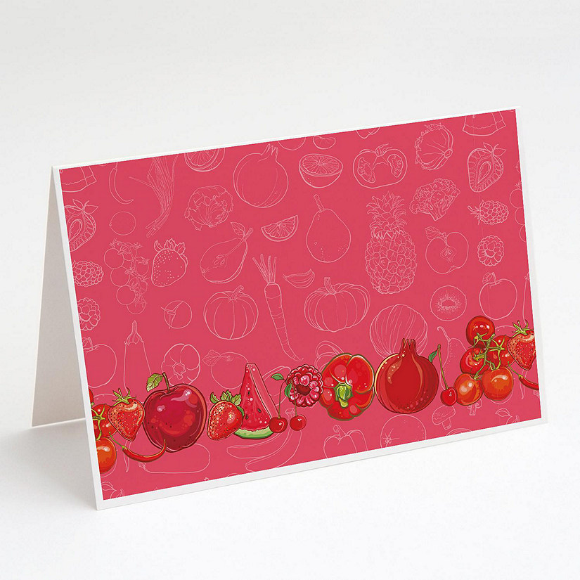 Caroline's Treasures Fruits and Vegetables in Red Greeting Cards and Envelopes Pack of 8, 7 x 5, Food Image