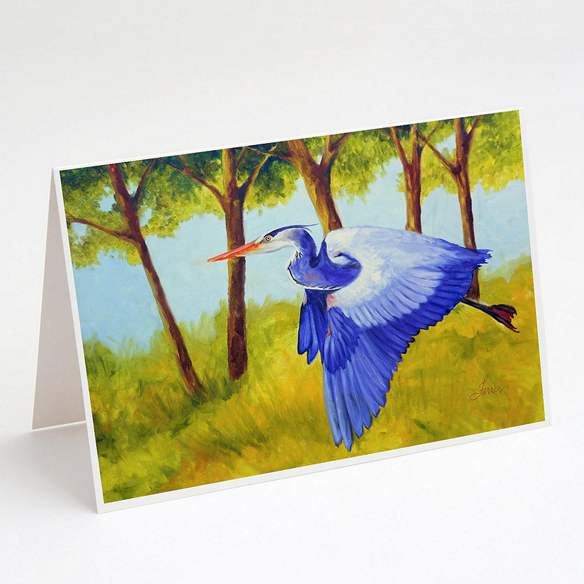 Caroline's Treasures Fyling Heron by Ferris Hotard Greeting Cards and Envelopes Pack of 8, 7 x 5, Birds Image