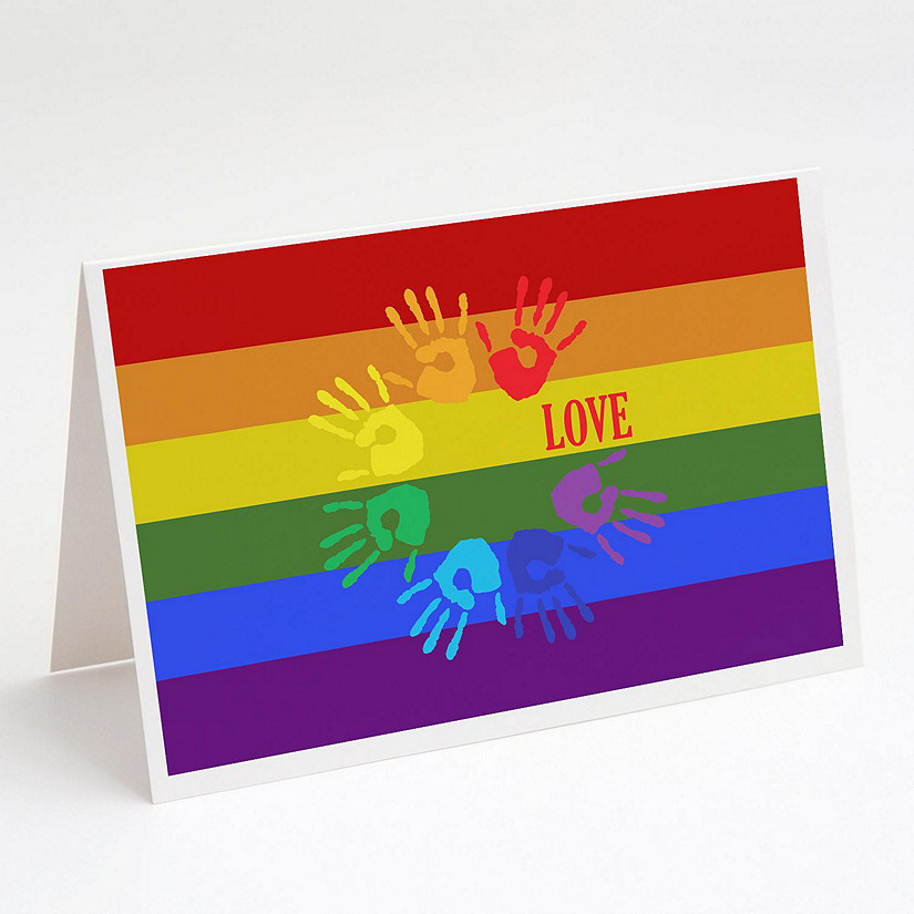 Caroline's Treasures Gay Pride Love Hands Greeting Cards and Envelopes Pack of 8, 7 x 5, Pride Image