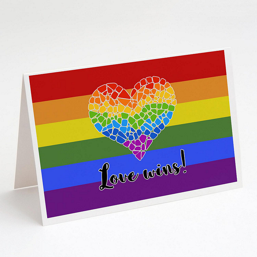 Caroline's Treasures Gay Pride Love Wins Mosaic Heart Greeting Cards and Envelopes Pack of 8, 7 x 5, Pride Image
