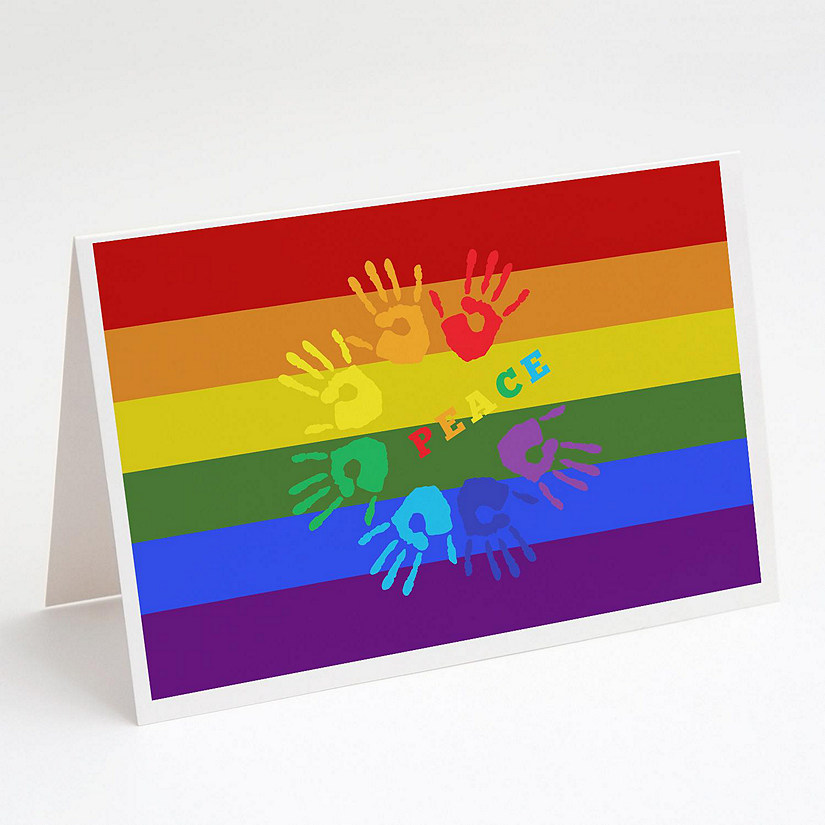 Caroline's Treasures Gay Pride Peace Hands Greeting Cards and Envelopes Pack of 8, 7 x 5, Pride Image