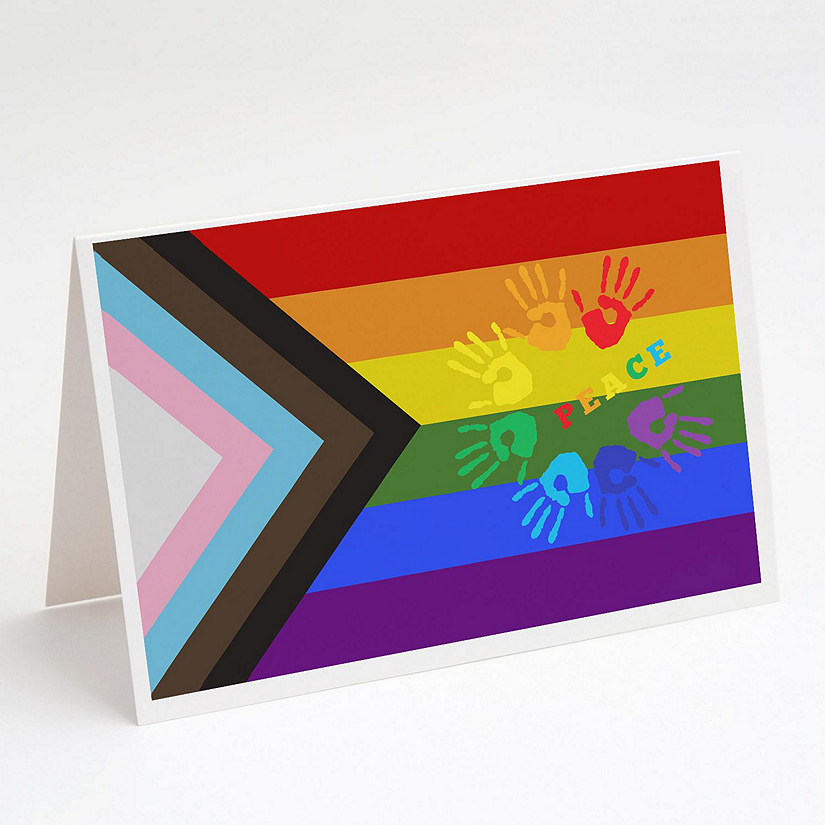 Caroline's Treasures Gay Pride Peace Hands Progress Pride Greeting Cards and Envelopes Pack of 8, 7 x 5, Pride Image