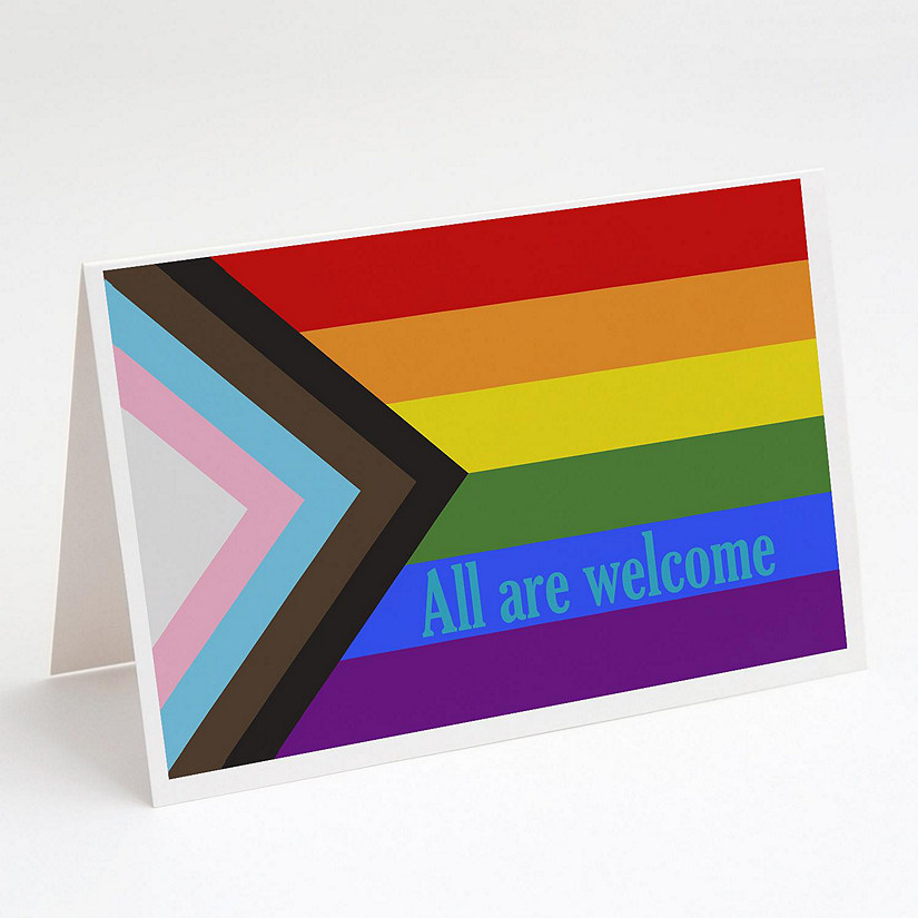 Caroline's Treasures Gay Pride Progress Pride All are Welcome Greeting Cards and Envelopes Pack of 8, 7 x 5, Pride Image