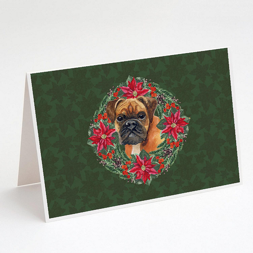 Caroline's Treasures German Boxer Poinsetta Wreath Greeting Cards and Envelopes Pack of 8, 7 x 5, Dogs Image