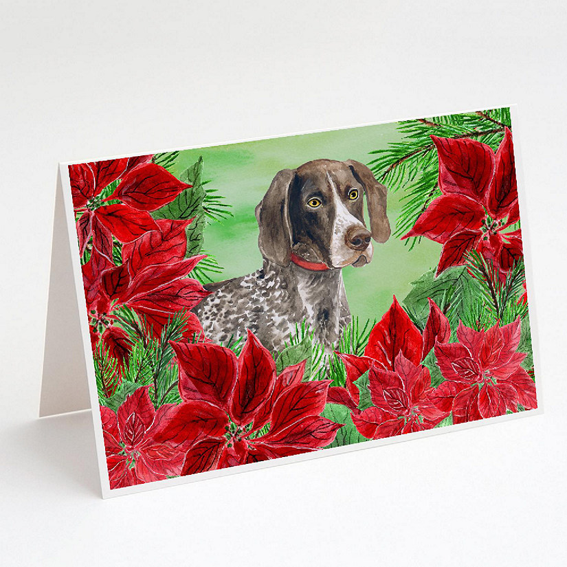 Caroline's Treasures German Shorthaired Pointer Poinsettas Greeting Cards and Envelopes Pack of 8, 7 x 5, Dogs Image