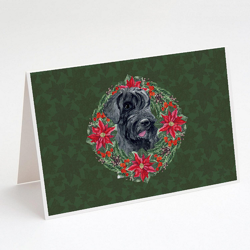 Caroline's Treasures Giant Schnauzer Poinsetta Wreath Greeting Cards and Envelopes Pack of 8, 7 x 5, Dogs Image