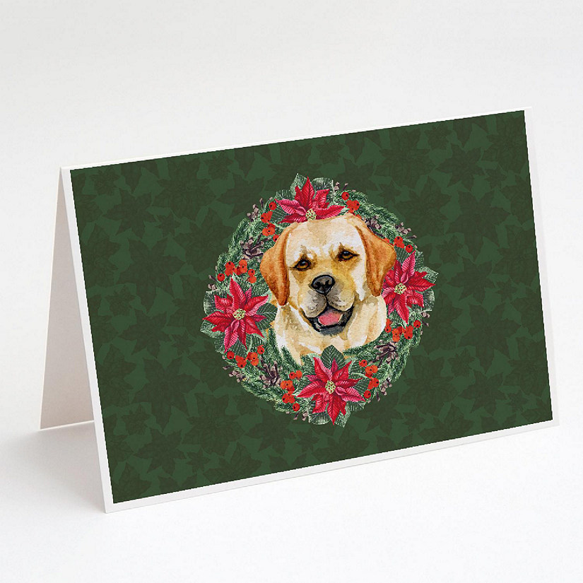 Caroline's Treasures Golden Retriever Poinsetta Wreath Greeting Cards and Envelopes Pack of 8, 7 x 5, Dogs Image