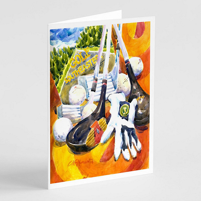 Caroline's Treasures Golf Clubs, Ball and Glove Greeting Cards and Envelopes Pack of 8, 7 x 5, Sports Image