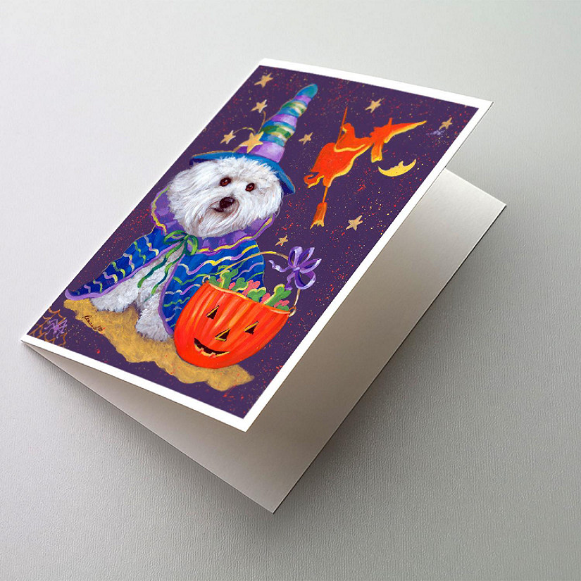Caroline's Treasures Halloween, Bichon Frise Boo Halloween Greeting Cards and Envelopes Pack of 8, 7 x 5, Dogs Image