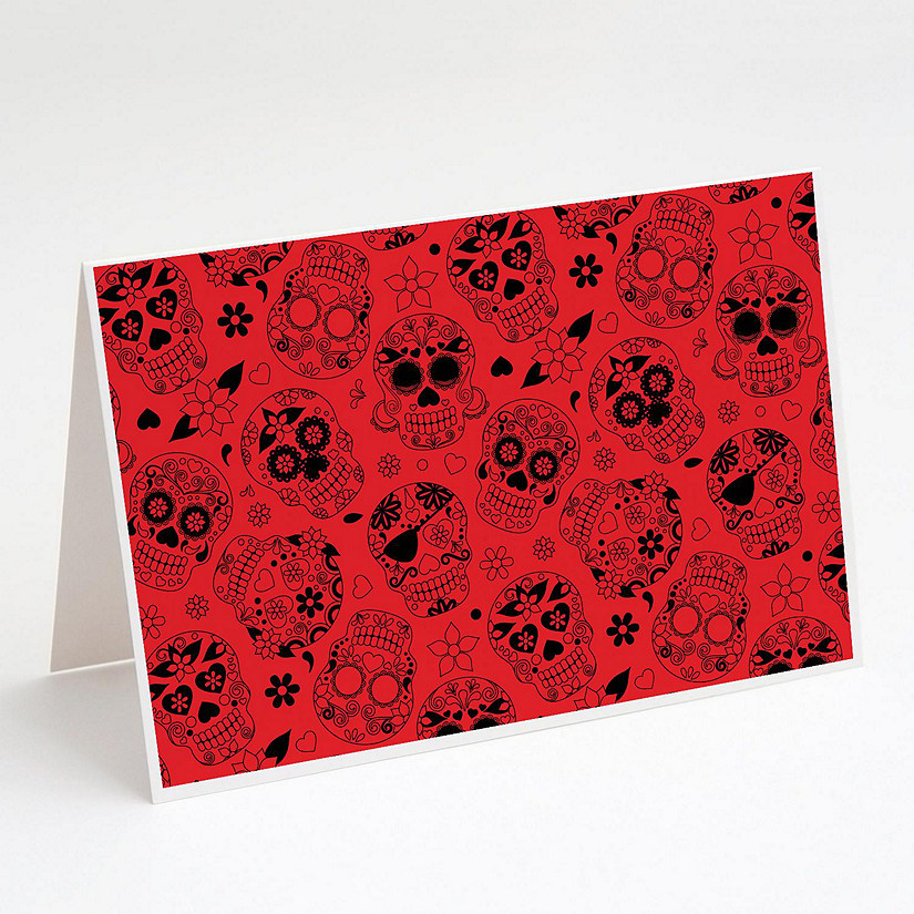 Caroline's Treasures Halloween, Day of the Dead Red Greeting Cards and Envelopes Pack of 8, 7 x 5, Seasonal Image