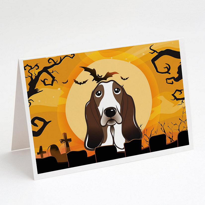 Caroline's Treasures Halloween, Halloween Basset Hound Greeting Cards and Envelopes Pack of 8, 7 x 5, Dogs Image