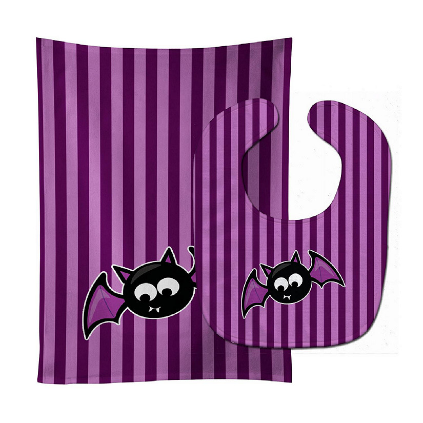 Caroline's Treasures Halloween, Halloween Bat Purple Stripes Baby Bib & Burp Cloth, 11 x 18, Image