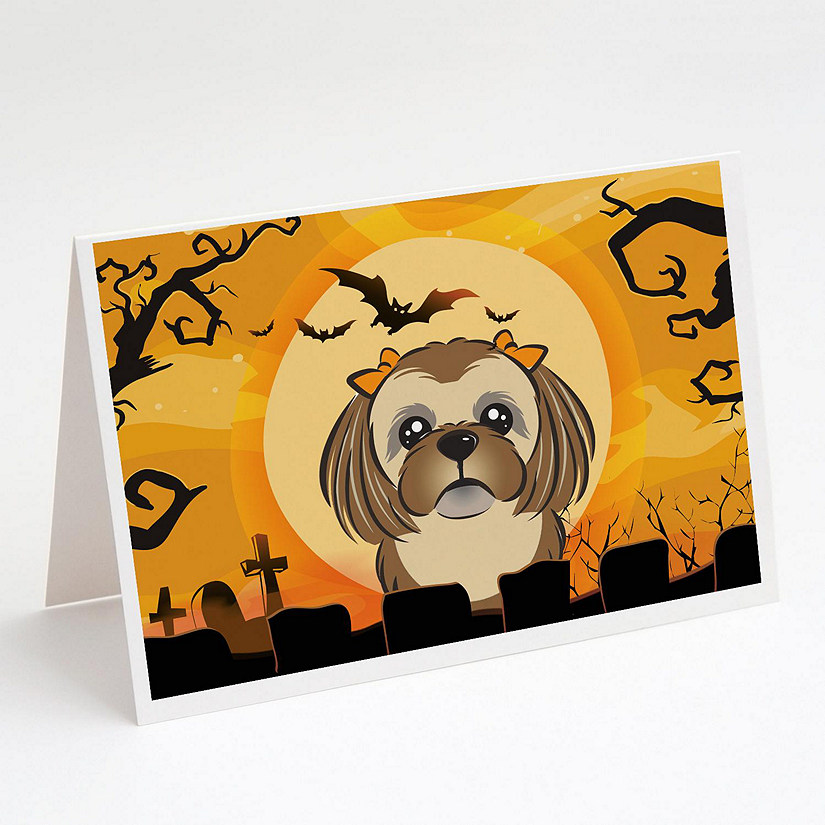 Caroline's Treasures Halloween, Halloween Chocolate Brown Shih Tzu Greeting Cards and Envelopes Pack of 8, 7 x 5, Dogs Image