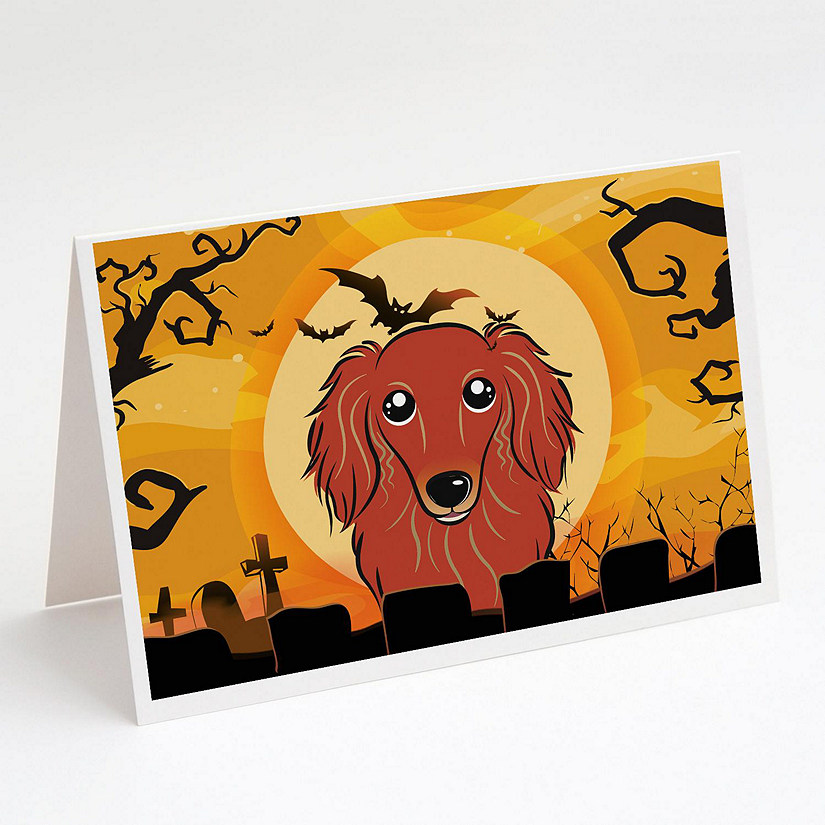 Caroline's Treasures Halloween, Halloween Longhair Red Dachshund Greeting Cards and Envelopes Pack of 8, 7 x 5, Dogs Image