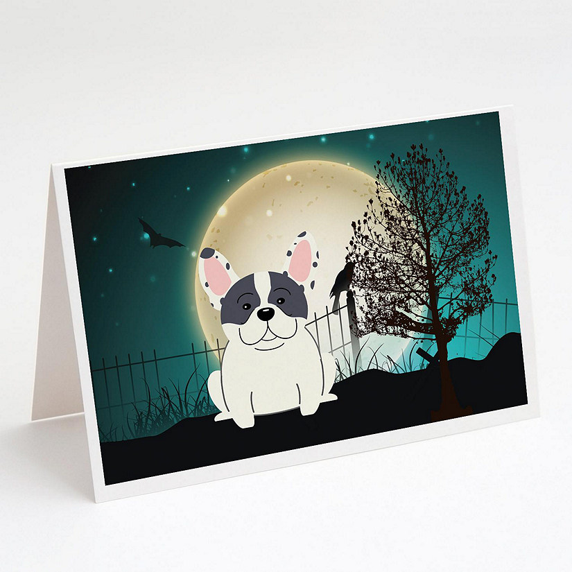 Caroline's Treasures Halloween, Halloween Scary French Bulldog Piebald Greeting Cards and Envelopes Pack of 8, 7 x 5, Dogs Image