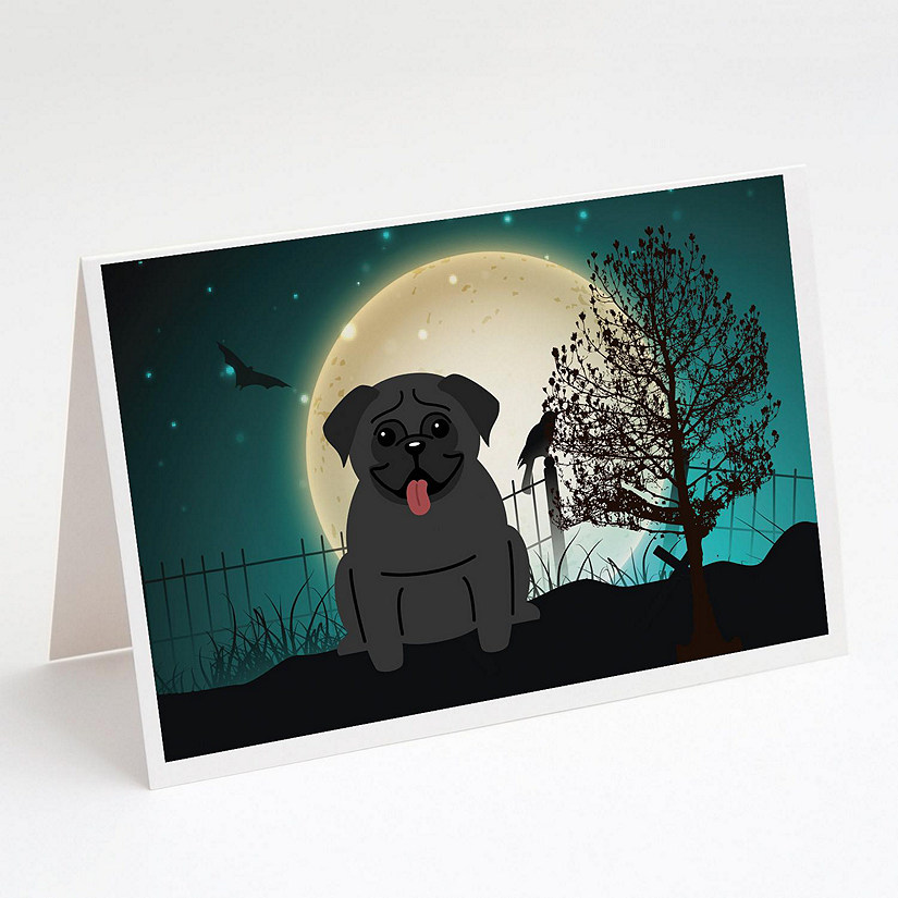 Caroline's Treasures Halloween, Halloween Scary Pug Black Greeting Cards and Envelopes Pack of 8, 7 x 5, Dogs Image