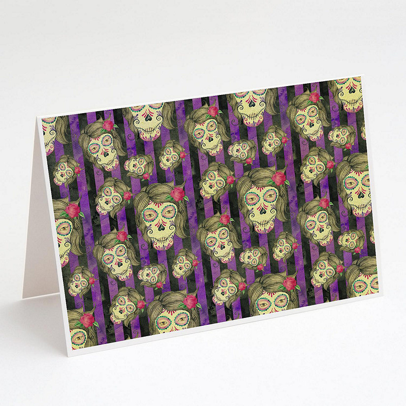 Caroline's Treasures Halloween, Watecolor Day of the Dead Halloween Greeting Cards and Envelopes Pack of 8, 7 x 5, Seasonal Image